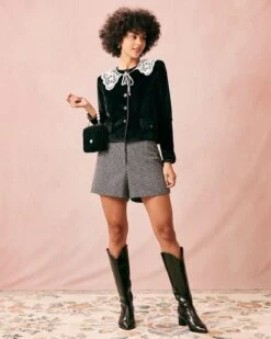 The Black Crew Neck Velvet Jacket -Outlet Dress Mix Up Store the velvet patchwork lace jacket outerwear vvraxd 490249