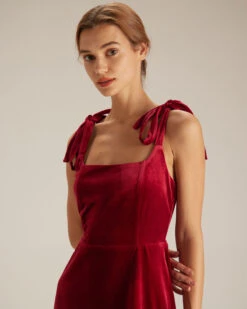 The Red Tie Shoulder Velvet A-Line Mini Dress -Outlet Dress Mix Up Store the velvet tie shoulder mini dress dresses bnoj8x