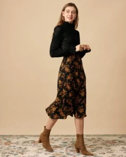The Floral Slit High Waisted A-line Skirt -Outlet Dress Mix Up Store the vintage floral split side skirt bottoms mplzpe