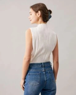 The Solid Mock Neck Water Ripple Textured Tank Top -Outlet Dress Mix Up Store the water ripple textured tank top tops ouqkps 190610