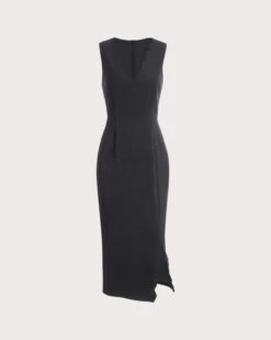 The Solid Sleeveless Bodycon Midi Dress -Outlet Dress Mix Up Store the wave trim midi dress black dresses eck2ud