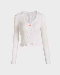 The Solid Color Wavy Trim Knit Top -Outlet Dress Mix Up Store the wavy edge kint top white tops 0dxcxf 529003