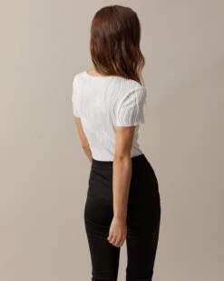 The Solid Boat Neck Water Ripple Textured Tee -Outlet Dress Mix Up Store the white boat neck wave textured tee tops fxrbci 520531