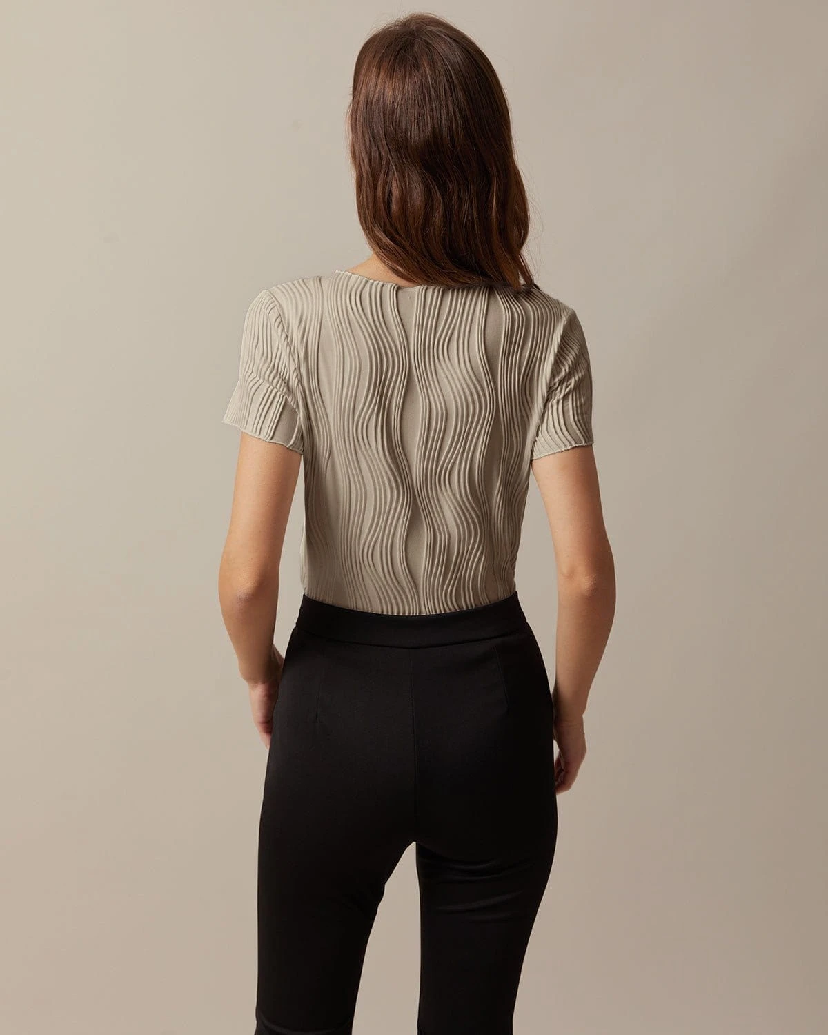 The Khaki Boat Neck Water Ripple Textured Tee 3 The Khaki Boat Neck Water Ripple Textured Tee - Image 3