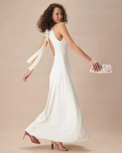 The White Bowknot Halter Maxi Dress -Outlet Dress Mix Up Store the white bowknot back maxi dress dresses 1che4m