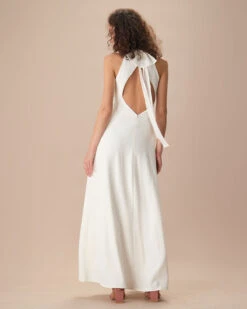 The White Bowknot Halter Maxi Dress -Outlet Dress Mix Up Store the white bowknot back maxi dress dresses t4sdbz