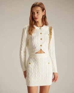 The White Elastic Waist Button Cable Mini Skirt -Outlet Dress Mix Up Store the white cable solid mini skirt bottoms 0ioz1l