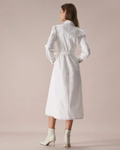 The White Lapel Contrast Stitch Midi Dress -Outlet Dress Mix Up Store the white collared contrast stitch midi dress dresses iu5alq