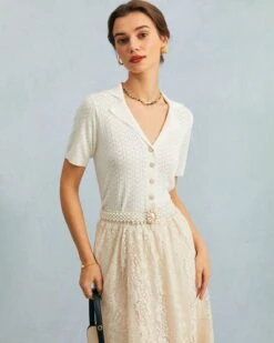 The White Collared Pointelle Knit Top -Outlet Dress Mix Up Store the white collared pointelle kint top white tops kh6oc1 519808