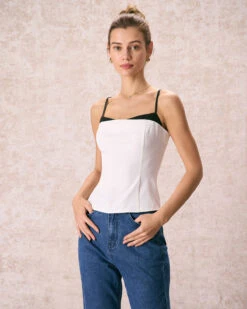 The White Colorblock Shirred Strap Cami Top 10 The White Colorblock Shirred Strap Cami Top -Outlet Dress Mix Up Store the white colorblock cami top tops 5dpoux