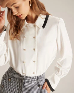 The White Double Breasted Colorblock Shirt -Outlet Dress Mix Up Store the white double breasted colorblock shirt tops wozzhp