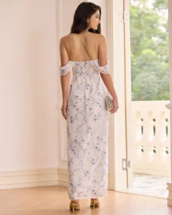 The White Floral Slit Strapless Maxi Dress -Outlet Dress Mix Up Store the white floral slit strapless maxi dress dresses n8pqdo