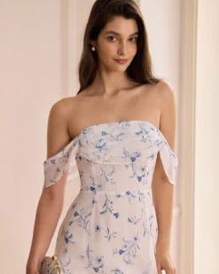 The White Floral Slit Strapless Maxi Dress -Outlet Dress Mix Up Store the white floral slit strapless maxi dress dresses zd0yle