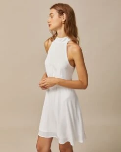 The White Mock Neck Pearls Backless Mini Dress -Outlet Dress Mix Up Store the white halter pearl mini dress dresses nxsxog 853954