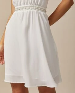 The White Mock Neck Pearls Backless Mini Dress -Outlet Dress Mix Up Store the white halter pearl mini dress dresses ys2t6s 312311