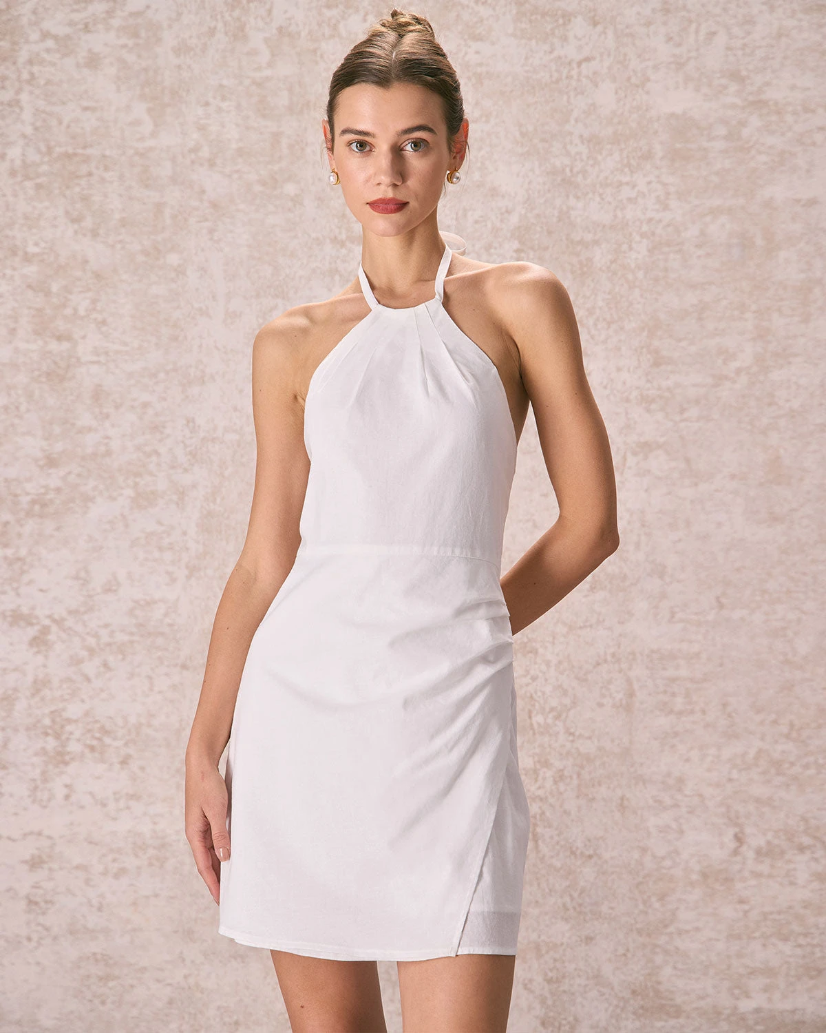 The White Ruched Halter Mini Dress 1 The White Ruched Halter Mini Dress