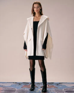 The White Hooded Batwing Sleeve Cape Coat -Outlet Dress Mix Up Store the white hooded solid cape coat outerwear rvmiwe