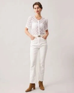 The White Lace Puff Sleeve Blouse -Outlet Dress Mix Up Store the white lace puff sleeve blouse tops 5kkisz 217151