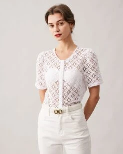 The White Lace Puff Sleeve Blouse -Outlet Dress Mix Up Store the white lace puff sleeve blouse tops ksgf1k 512090
