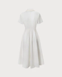 The White Lapel Short Sleeve Button-up Midi Dress -Outlet Dress Mix Up Store the white lapel midi dress dresses 5ahyaj