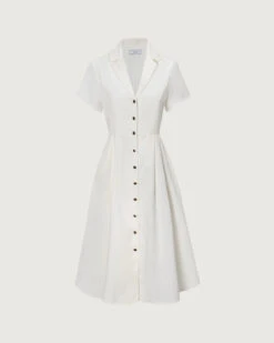 The White Lapel Short Sleeve Button-up Midi Dress -Outlet Dress Mix Up Store the white lapel midi dress white dresses djv5gc
