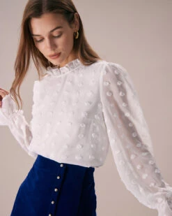 The White Mock Neck Dobby Sheer Blouse -Outlet Dress Mix Up Store the white mock neck dobby sheer blouse tops ksqnnk