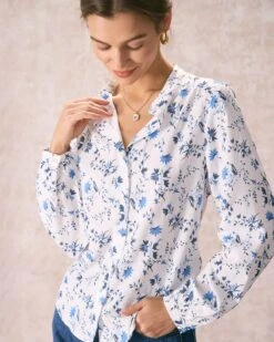 The White Mock Neck Leaf Print Button Shirt -Outlet Dress Mix Up Store the white mock neck leaf print shirt tops 3ormwx