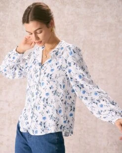 The White Mock Neck Leaf Print Button Shirt -Outlet Dress Mix Up Store the white mock neck leaf print shirt tops idnlwj