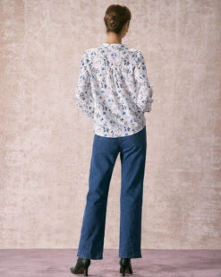 The White Mock Neck Leaf Print Button Shirt -Outlet Dress Mix Up Store the white mock neck leaf print shirt tops vxlfzz