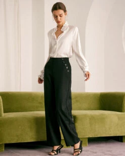 The White Mock Neck Ruffled Satin Shirt -Outlet Dress Mix Up Store the white mock neck ruffled satin shirt tops aenejc