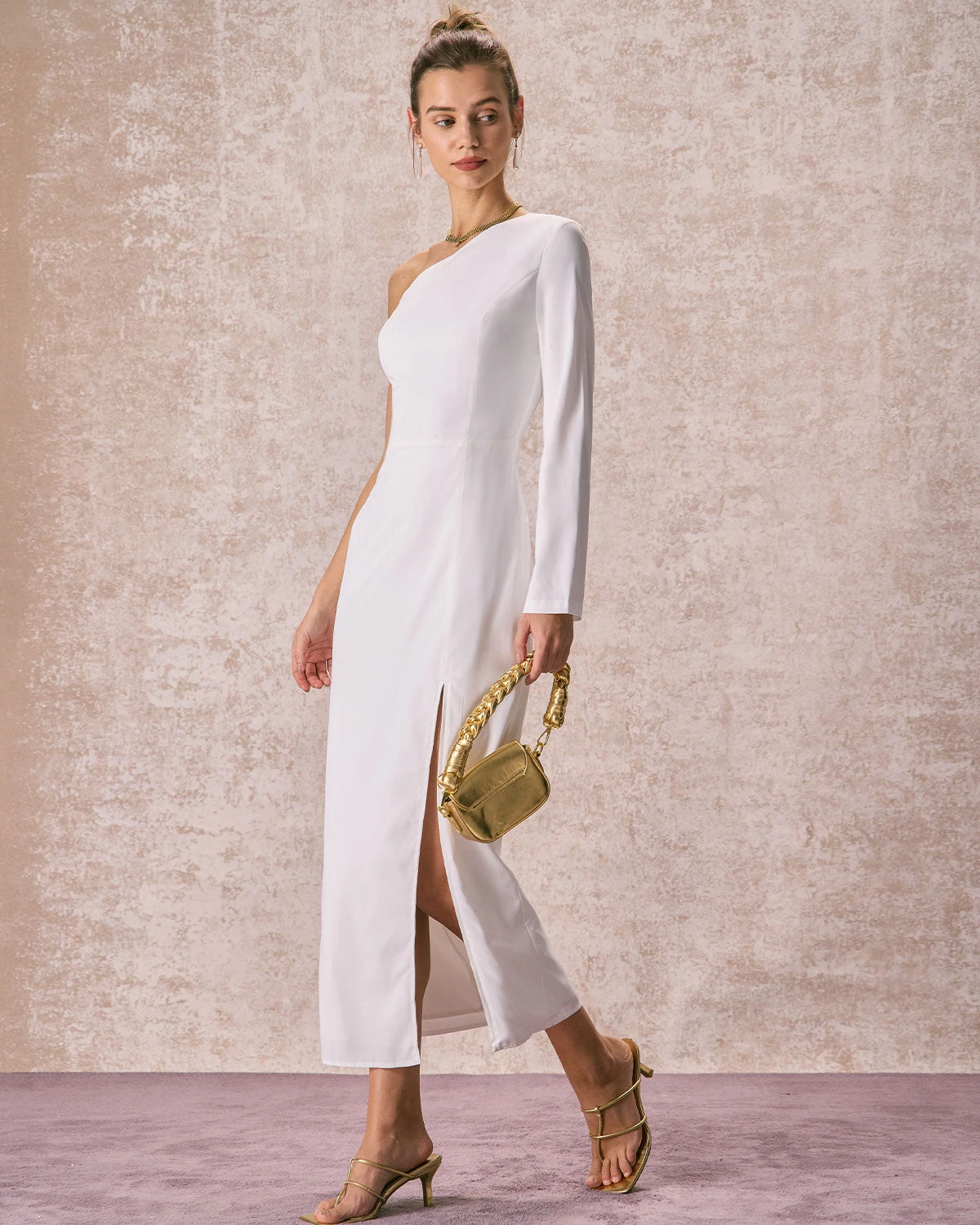 The White One Shoulder Slit Maxi Dress 5 The White One Shoulder Slit Maxi Dress - Image 5
