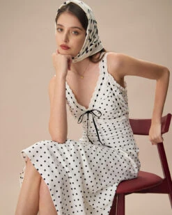 The White V-Neck Polka Dot Lace Trim Midi Dress -Outlet Dress Mix Up Store the white polka dot lace trim midi dress dresses kiro41