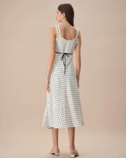 The White V-Neck Polka Dot Lace Trim Midi Dress -Outlet Dress Mix Up Store the white polka dot lace trim midi dress dresses kxbjp9