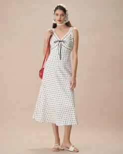 The White V-Neck Polka Dot Lace Trim Midi Dress -Outlet Dress Mix Up Store the white polka dot lace trim midi dress white dresses wiogj9