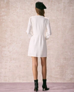 The White Round Neck Button Mini Dress -Outlet Dress Mix Up Store the white round neck button mini dress dresses flwogl
