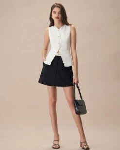 The White Single-breasted Cotton Vest -Outlet Dress Mix Up Store the white single breasted solid vest tops fcm0yu
