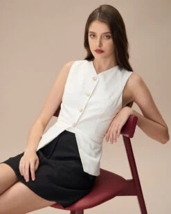 The White Single-breasted Cotton Vest -Outlet Dress Mix Up Store the white single breasted solid vest tops oxgk1z