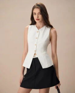 The White Single-breasted Cotton Vest