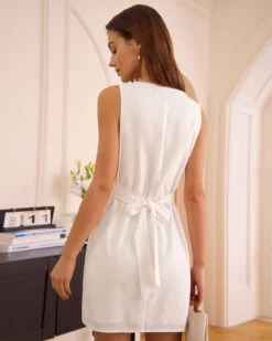 The White Square Neck Button Cotton Linen Mini Dress -Outlet Dress Mix Up Store the white square neck button mini dress dresses jc8he4