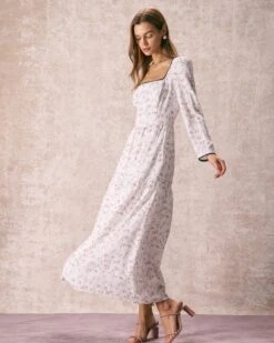 The White Square Neck Floral Maxi Dress -Outlet Dress Mix Up Store the white square neck floral maxi dress dresses ortgo2