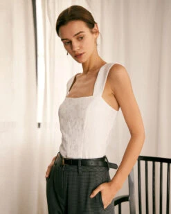 The White Square Neck Jacquard Tank Top -Outlet Dress Mix Up Store the white square neck jacquard tank top tops yqlip6