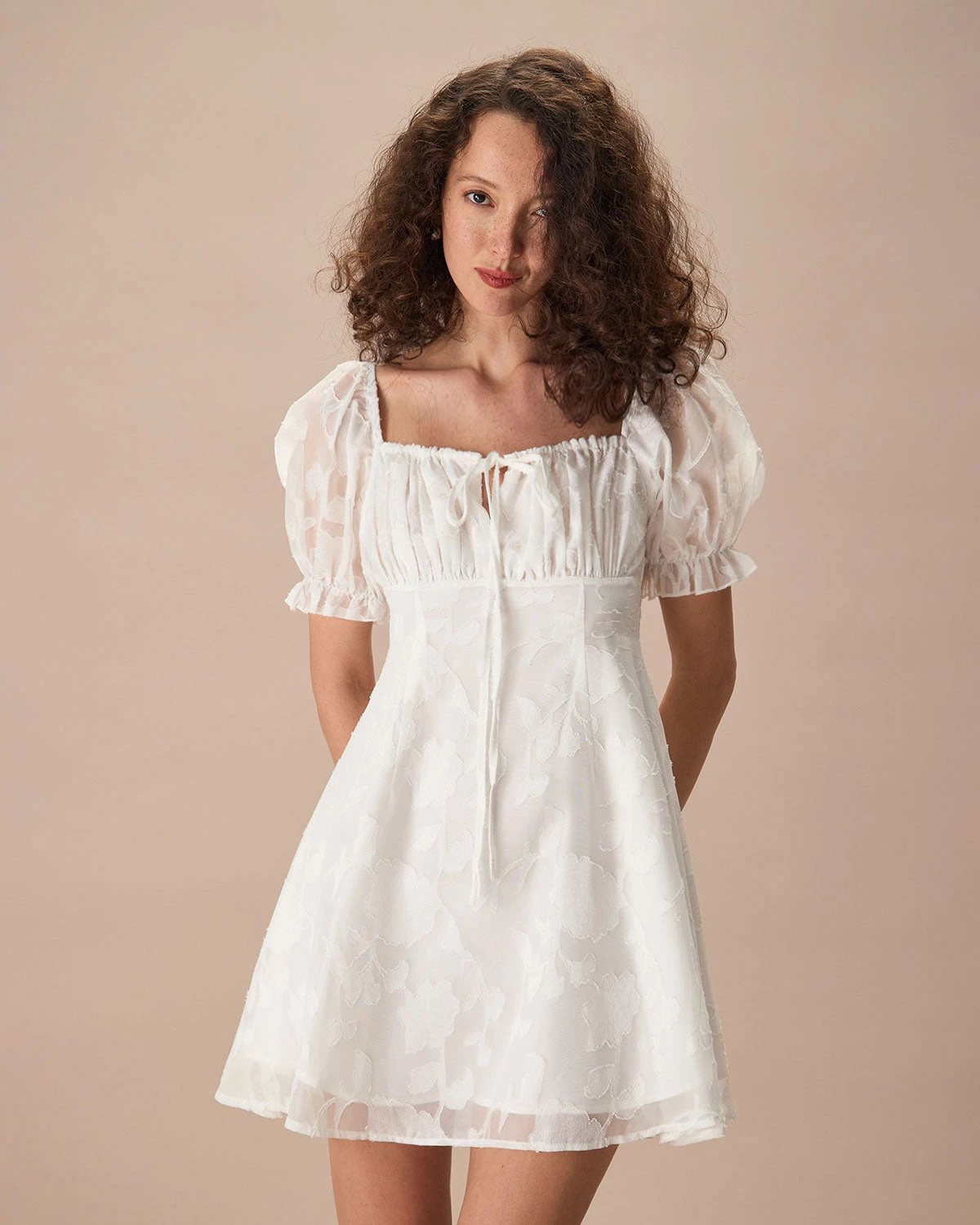 The White Square Neck Ruched Mini Dress 1 The White Square Neck Ruched Mini Dress