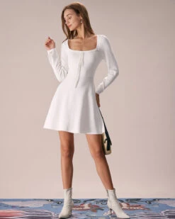 The White Square Neck Sweater Mini Dress -Outlet Dress Mix Up Store the white square neck tie sweater dress dresses e9gxbs