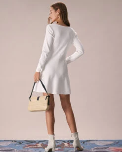 The White Square Neck Sweater Mini Dress -Outlet Dress Mix Up Store the white square neck tie sweater dress dresses nmmci0