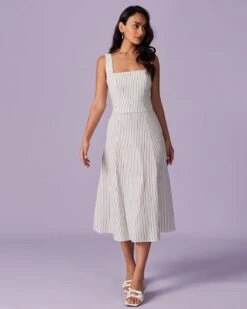 The White Square Neck Striped Midi Dress -Outlet Dress Mix Up Store the white striped button midi dress dresses iarv89 322043