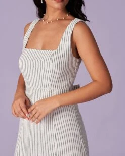 The White Square Neck Striped Midi Dress -Outlet Dress Mix Up Store the white striped button midi dress dresses ykwt8n 216710