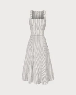 The White Square Neck Striped Midi Dress -Outlet Dress Mix Up Store the white striped button midi dress white dresses zjtrnz 912632