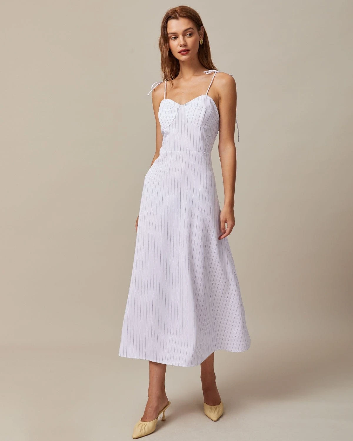 The White Striped Tie Shoulder Maxi Dress 3 The White Striped Tie Shoulder Maxi Dress - Image 3