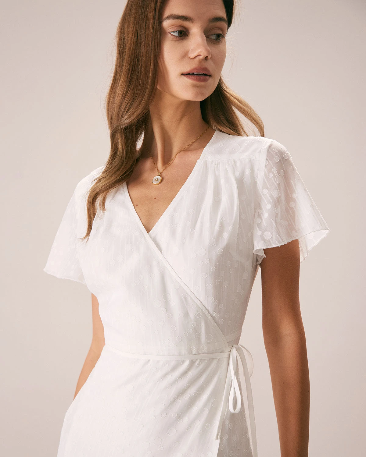 The White V Neck Dobby Mesh Midi Dress 2 The White V Neck Dobby Mesh Midi Dress - Image 2