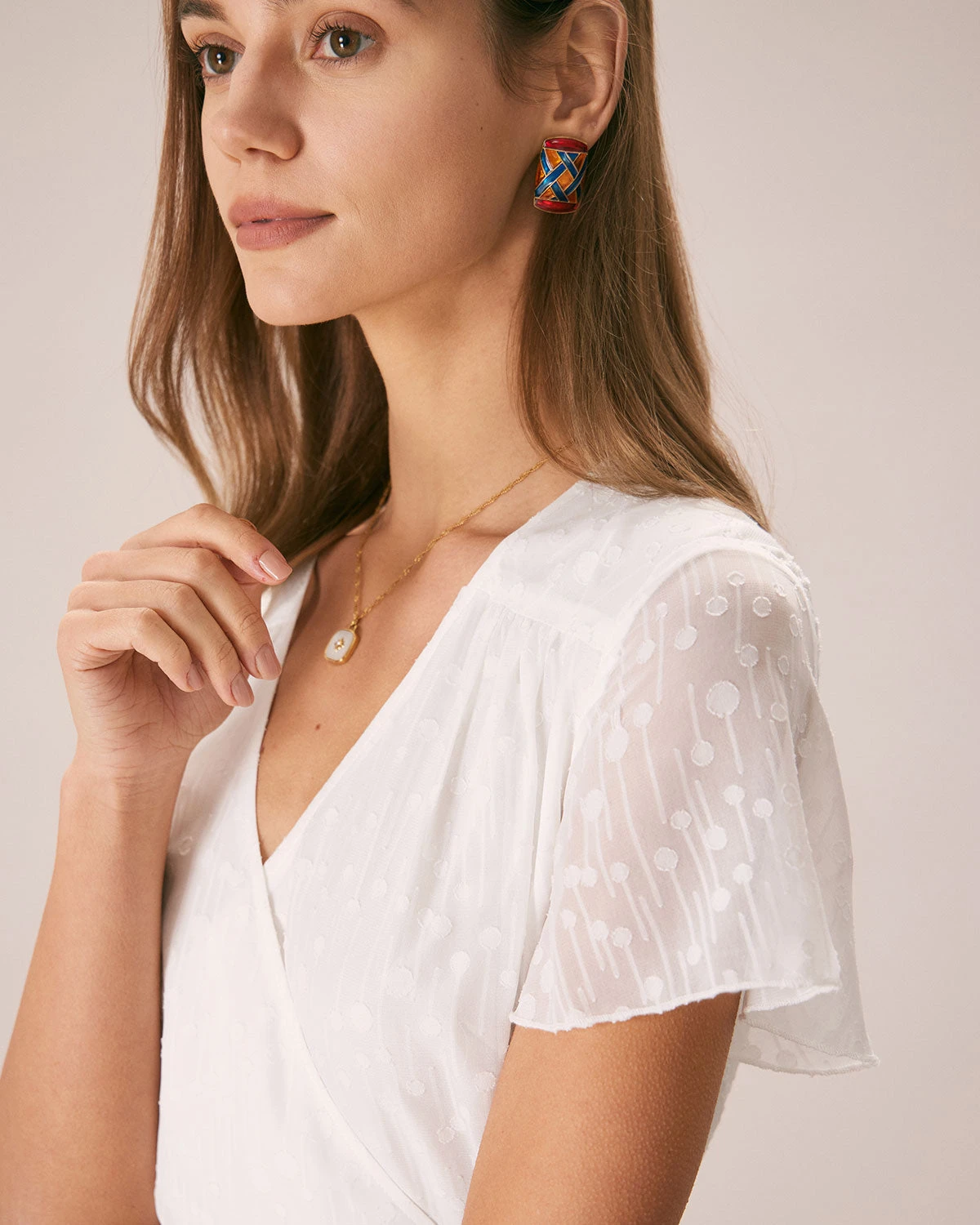 The White V Neck Dobby Mesh Midi Dress 3 The White V Neck Dobby Mesh Midi Dress - Image 3